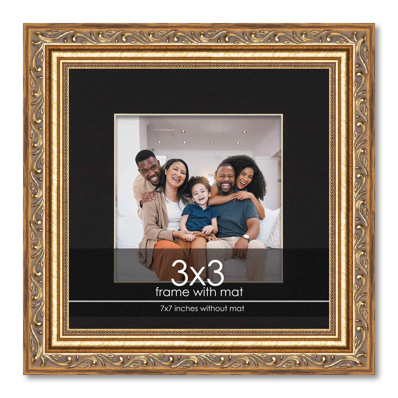 Antique Gold Frame with Black Photo Mat, UV Acrylic Front, Foam Board Backing, 60 Sizes Available